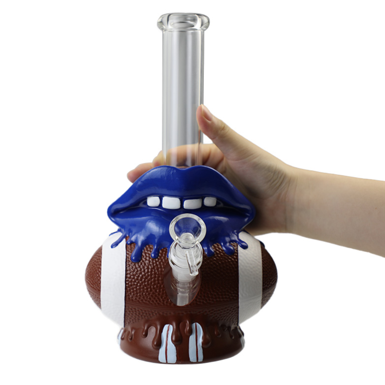 AMERICAN FOOTBALL BLUE LIPPED DESIGN PREMIUM GLASS 10.5" WATERPIPE
